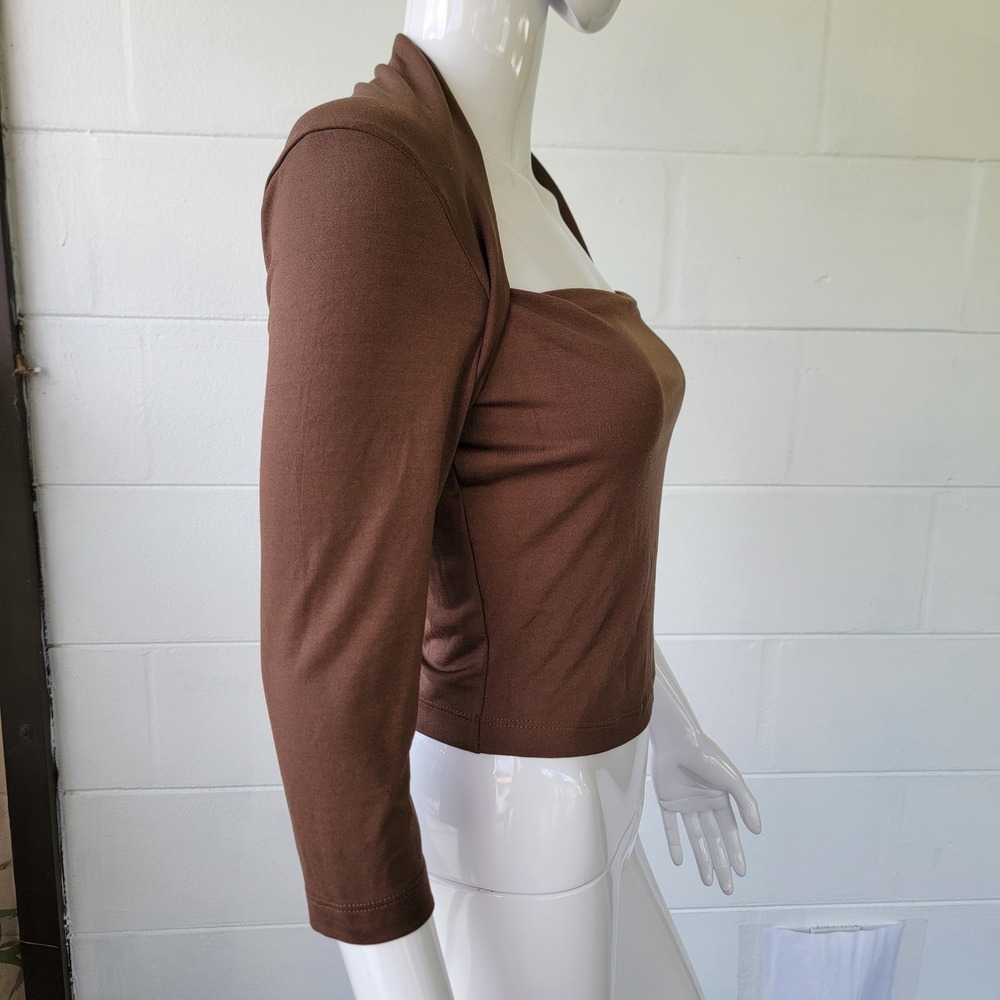 Vintage 90s 2much LA Bolero Layered Top Brown Women's M Y2K Minimalist Indie - Picture 2 of 7